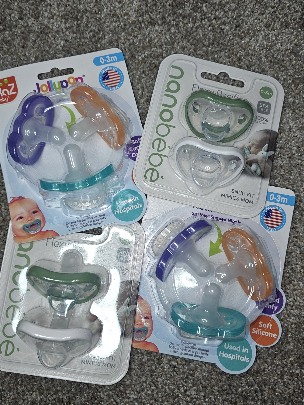 NûnuBébé & JollyPop Baby Pacifier Set - Green, Teal, Purple, Orange